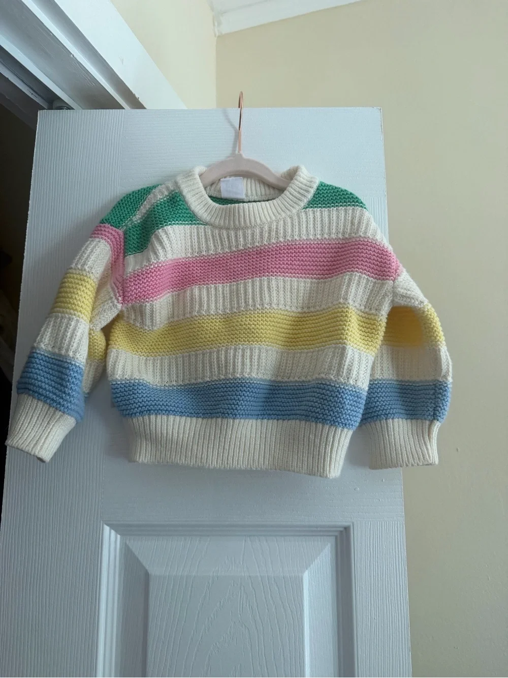 GAP Cream Sweater with Green Pink Yellow & Blue Stripes